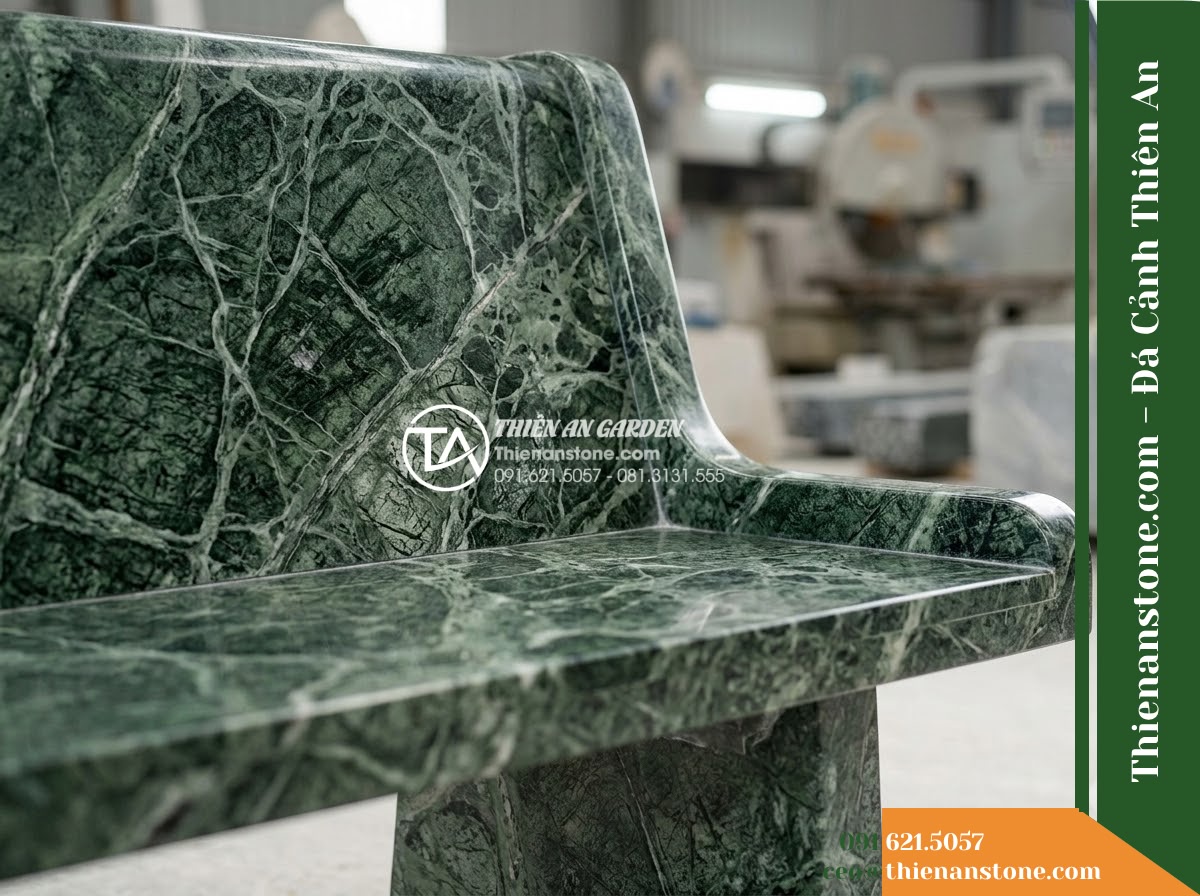 Ghế Đá Công Viên Có Tựa Thấp Mộc An 140x45x75cm – Đá Xanh Cẩm Thạch