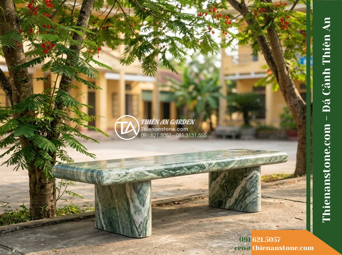 Ghế Đá Công Viên Không Tựa Bo Góc Sơn Hà 150x45x45cm – Đá Xanh Cẩm Thạch