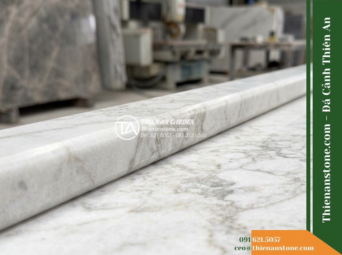 Ghế Đá Công Viên Không Tựa Bo Góc Thiên Bình 150x45x45cm – Đá Trắng Cẩm Thạch