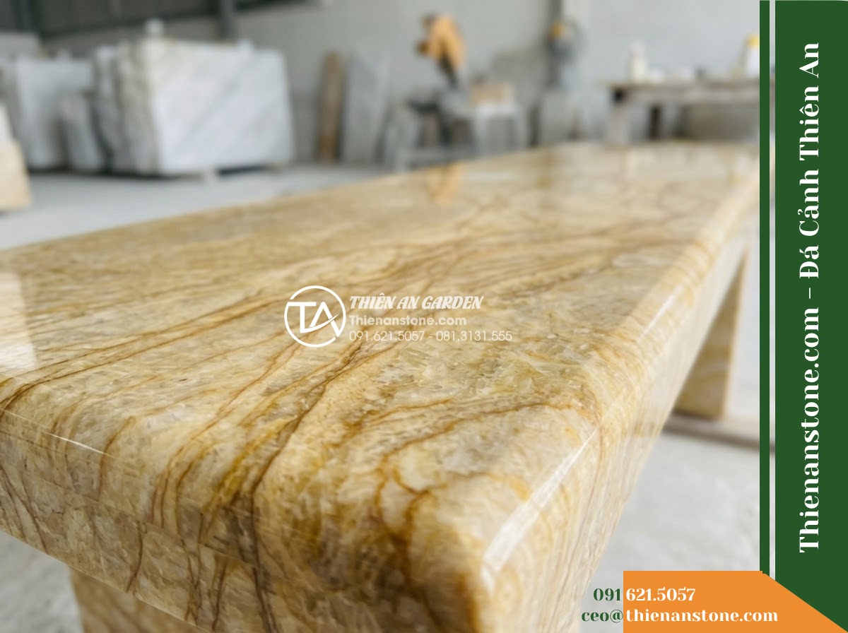 Ghế Đá Công Viên Không Tựa Bo Tròn Gia Lộc 140x45x45cm – Đá Vàng Cẩm Thạch