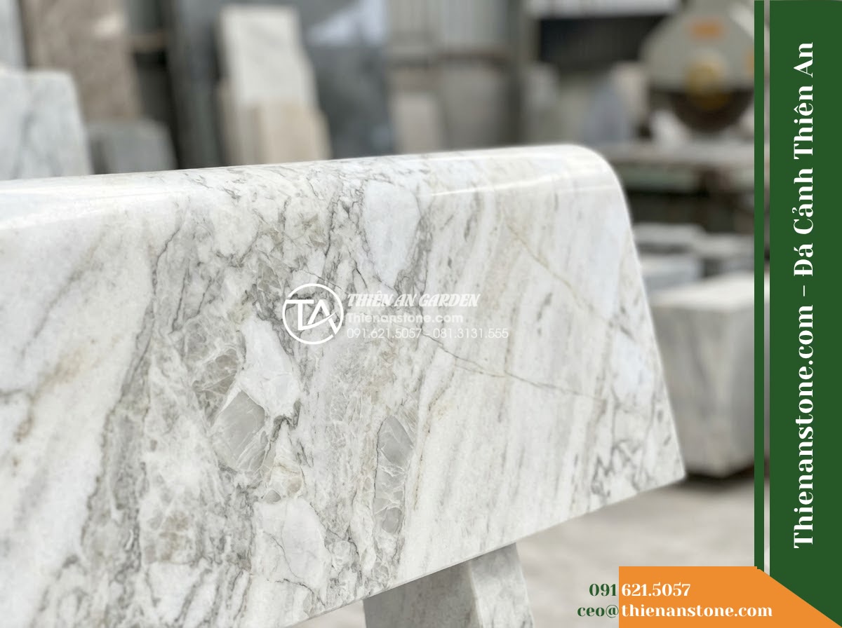 Ghế Đá Công Viên Không Tựa Bo Tròn Gia Lộc 140x45x45cm – Đá Vàng Cẩm Thạch