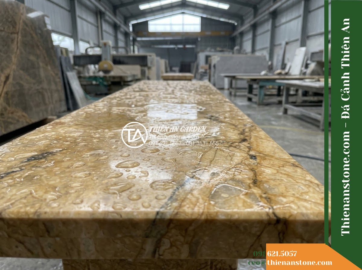 Ghế Đá Công Viên Không Tựa Dáng Chữ Nhật Hoàng Gia 180x45x45cm – Đá Vàng Cẩm Thạch
