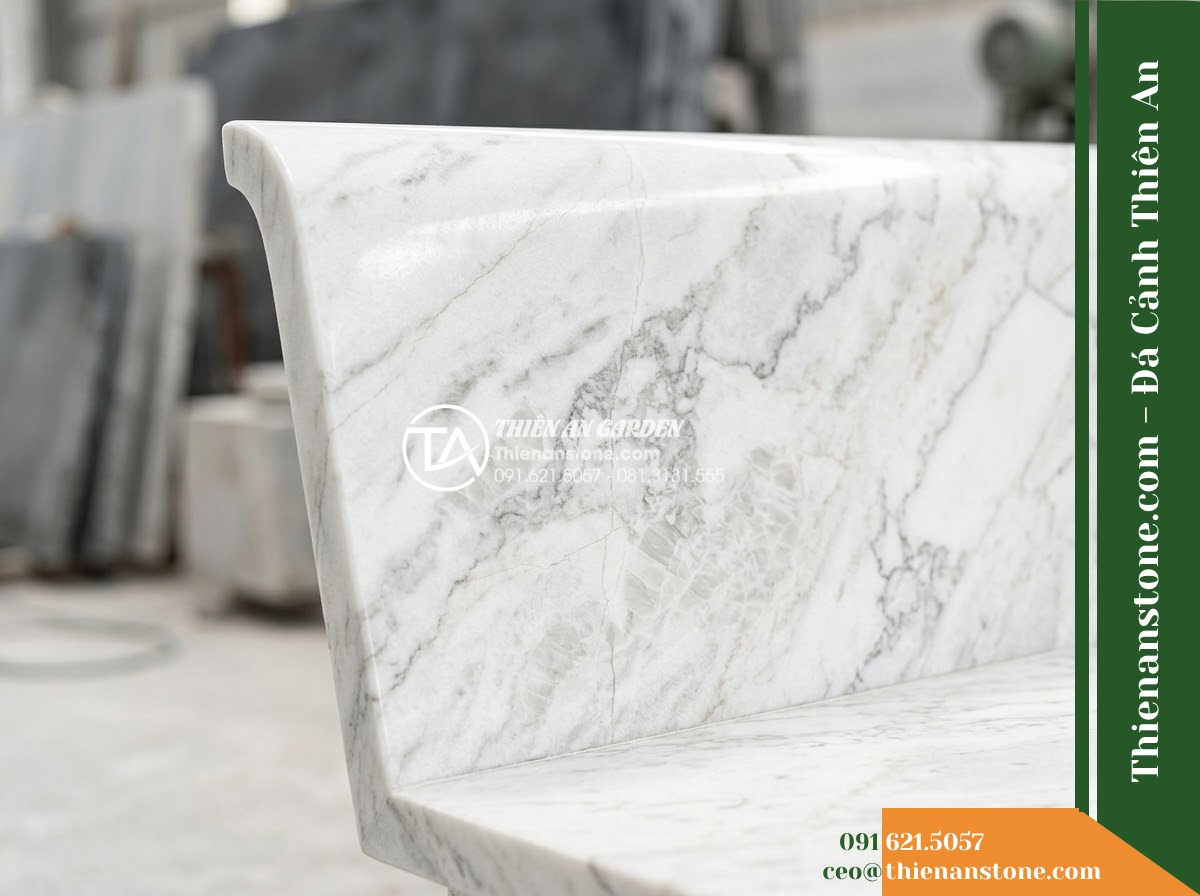 Ghế Đá Công Viên Không Tựa Dáng Chữ Nhật Thiên Lộc 180x45x45cm – Đá Trắng Cẩm Thạch