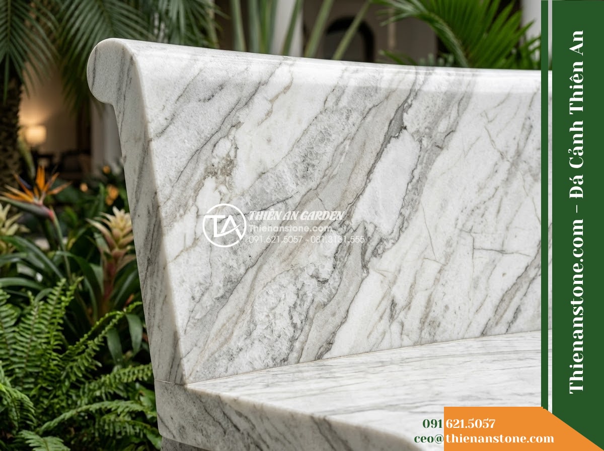 Ghế Đá Công Viên Không Tựa Dáng Chữ Nhật Thiên Lộc 180x45x45cm – Đá Trắng Cẩm Thạch