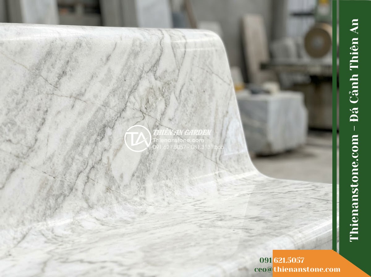 Ghế Đá Công Viên Không Tựa Dáng Chữ Nhật Thiên Lộc 180x45x45cm – Đá Trắng Cẩm Thạch