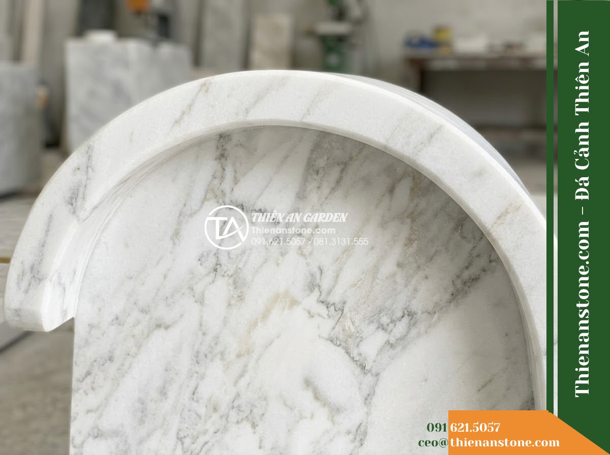 Ghế Đá Công Viên Không Tựa Dáng Vòm Đông Sơn 140x45x45cm – Đá Trắng Cẩm Thạch