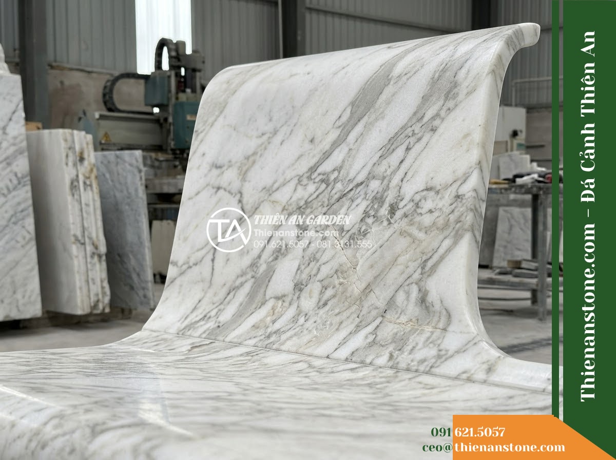 Ghế Đá Công Viên Không Tựa Dáng Vòm Nguyệt Sơn 140x45x45cm – Đá Đen Cẩm Thạch