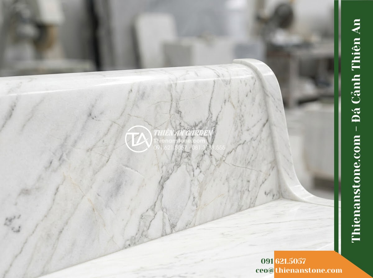 Ghế Đá Granite Nguyên Khối An Khang – Kích thước 145 x 42 x 45 cm – Kiểu dáng nhỏ gọn, bo cong toàn bộ cạnh ngoài. Chất liệu đá granite