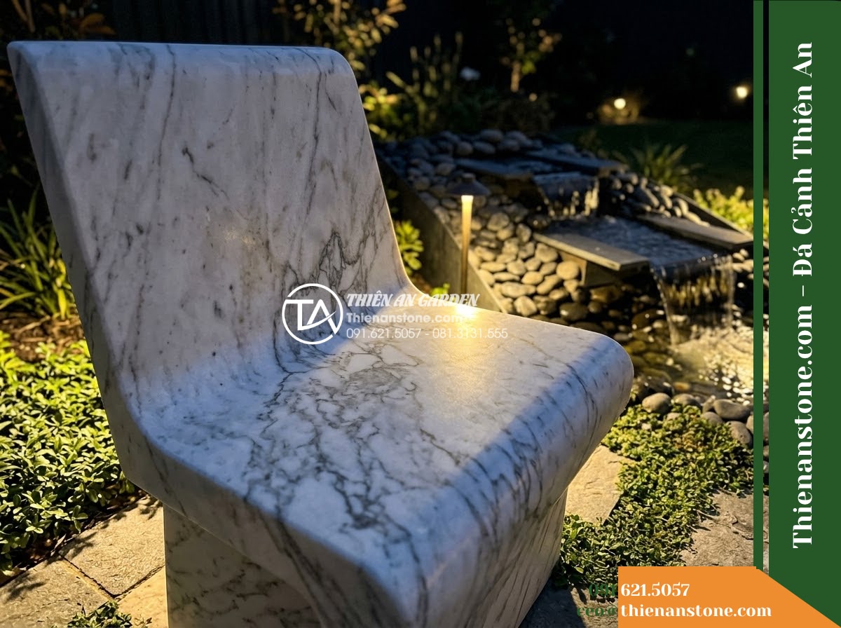 Ghế Đá Granite Nguyên Khối Đức Phát – Kích thước 200 x 48 x 45 cm – Kiểu dáng băng siêu dài, chân trụ ba điểm. Chất liệu đá granite