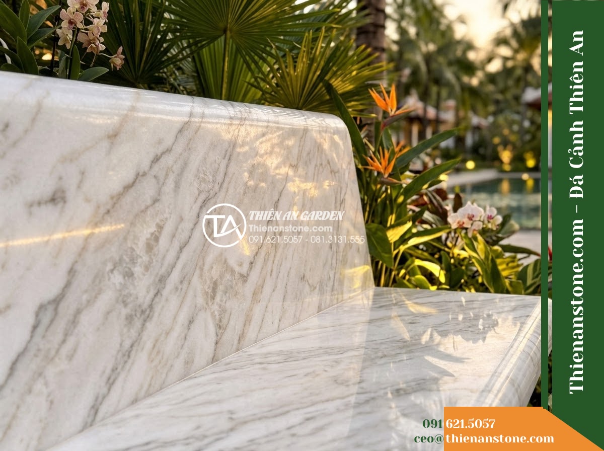 Ghế Đá Granite Nguyên Khối Hải Đăng – Kích thước 190 x 45 x 46 cm – Kiểu dáng dài thanh thoát, chân hộp thu gọn. Chất liệu đá granite