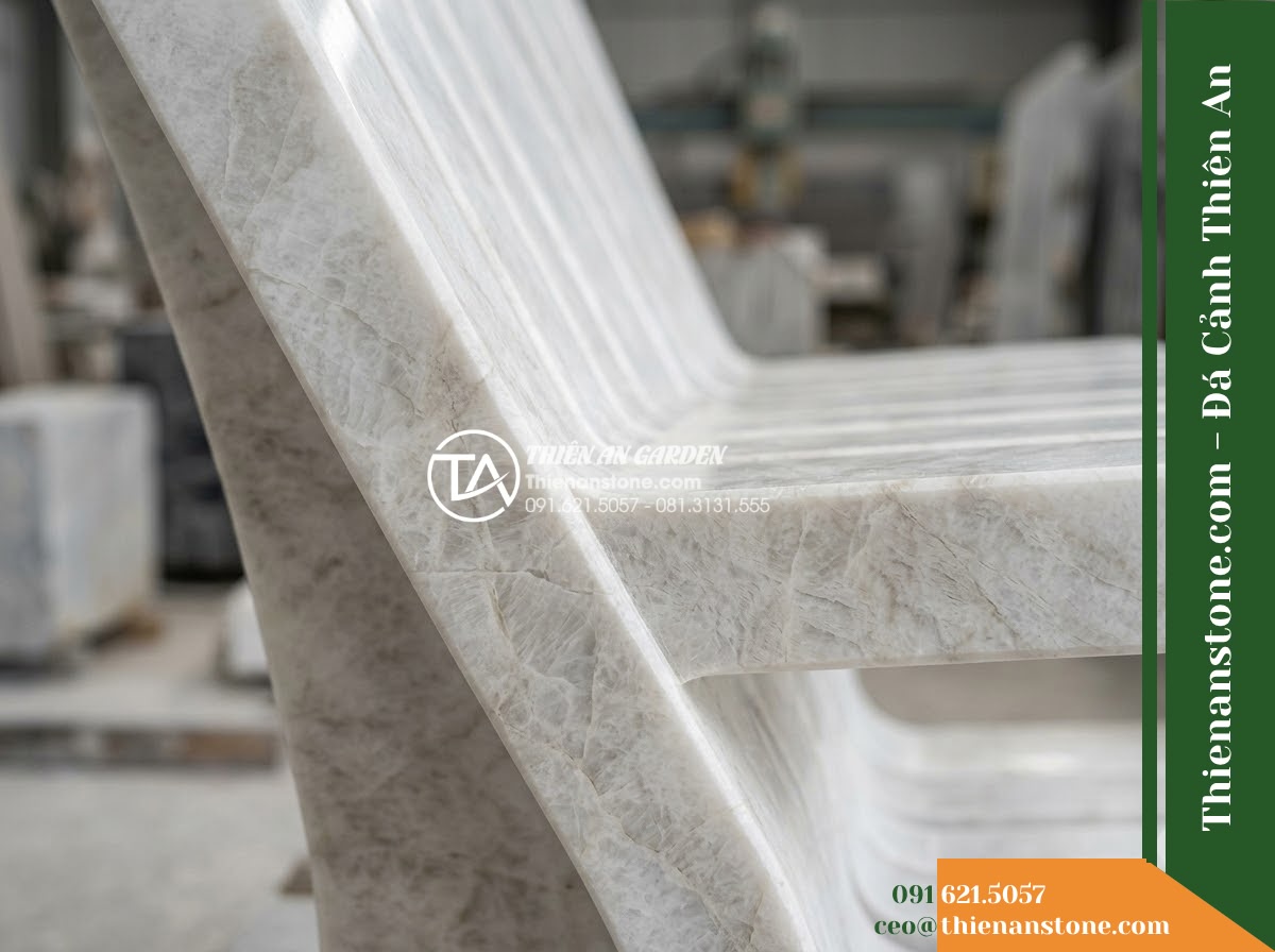 Ghế Đá Sân Trường Cánh Diều – Kích thước 150 x 48 x 78 cm – Kiểu dáng tựa nan thưa, đường nét mềm. Chất liệu đá vân mây