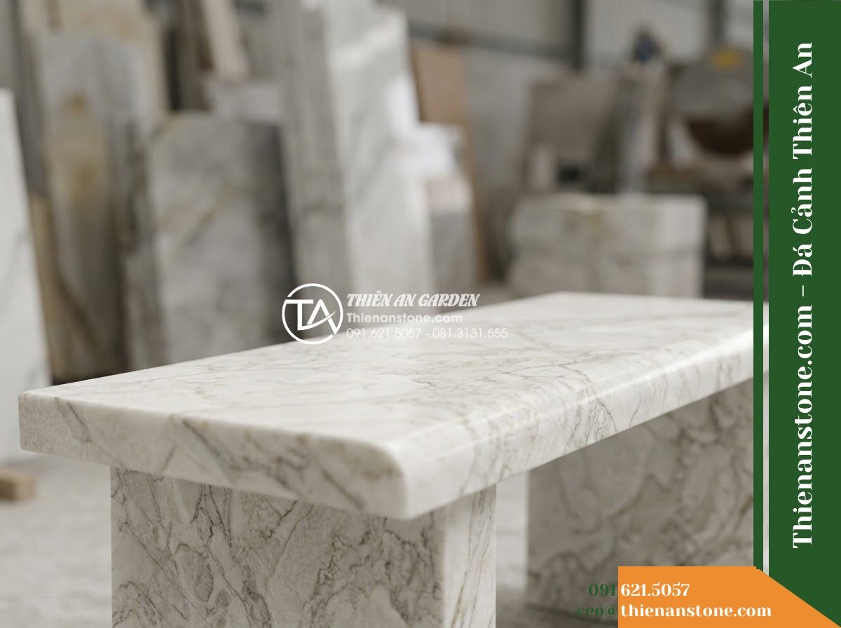 Ghế Đá Sân Trường Gieo Mầm – Kích thước 155 x 45 x 45 cm – Kiểu dáng băng dài không tựa, chân hộp. Chất liệu đá vân mây