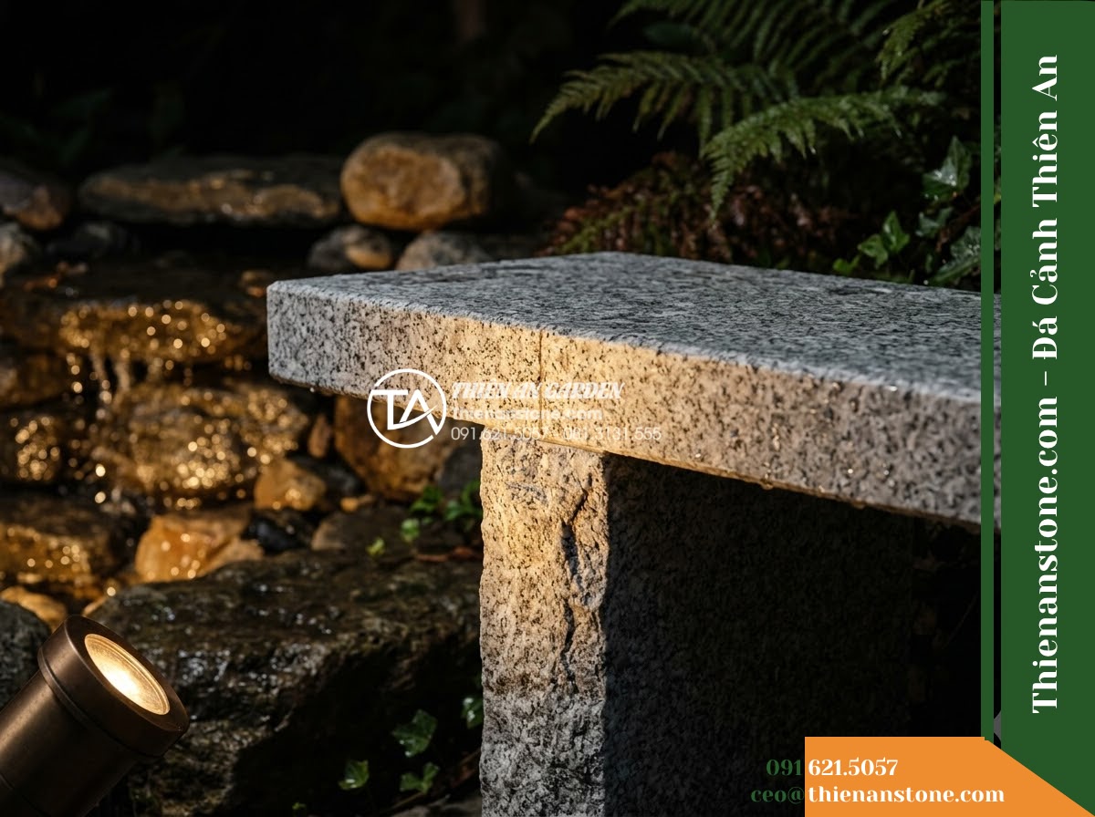 Ghế Đá Sân Trường Kết Nối – Kích thước 180 x 46 x 45 cm – Kiểu dáng không tựa, mặt dài chân chữ T kép. Chất liệu đá hoa cương