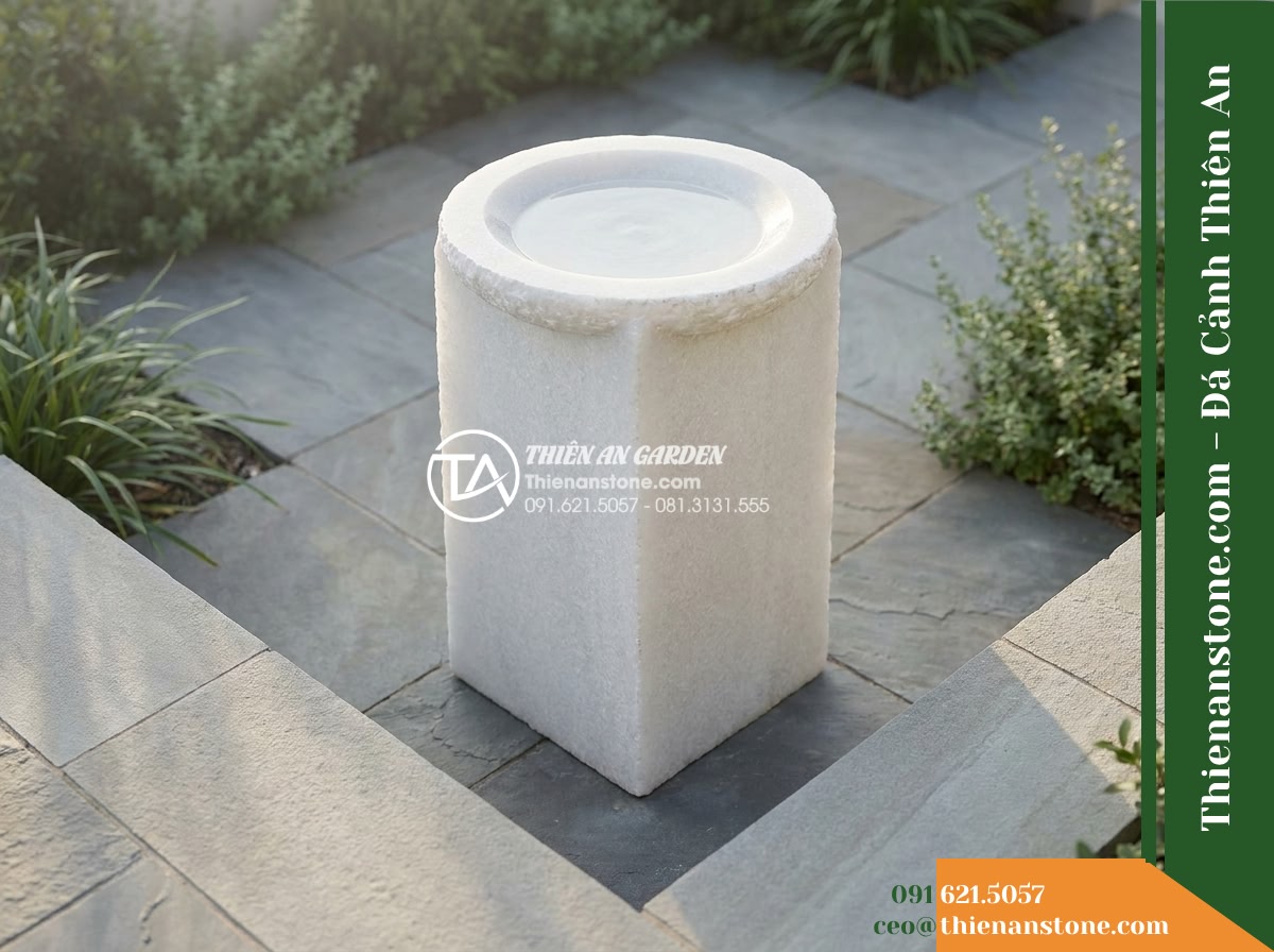 Trụ Phun Đỉnh Trũng Bát Bo Cong, Khò Cạnh D45cm Cao 90cm