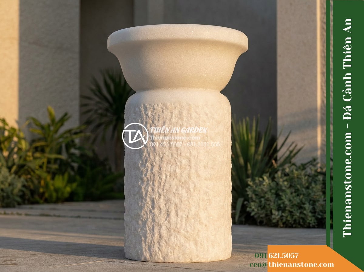 Trụ Phun Đỉnh Trũng Bát Bo Cong, Khò Cạnh D45cm Cao 90cm