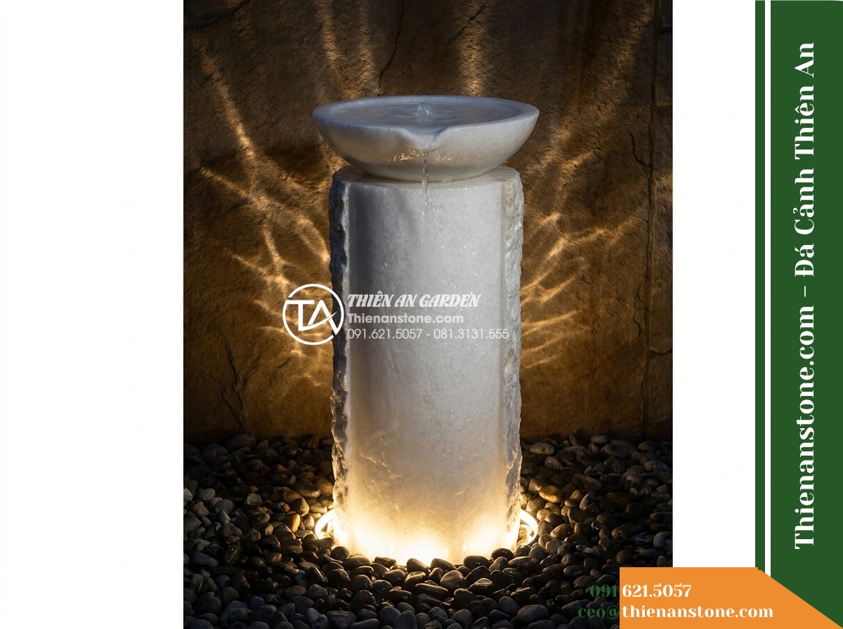 Trụ Phun Đỉnh Trũng Bát Bo Cong, Khò Cạnh D45cm Cao 90cm