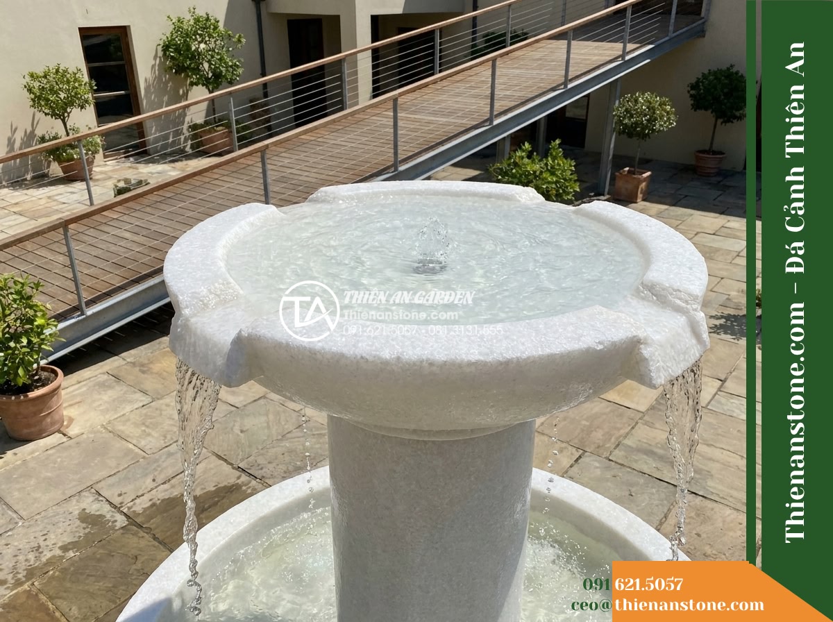 Trụ Phun Đỉnh Trũng Bát Bo Cong, Khò Cạnh D45cm Cao 90cm