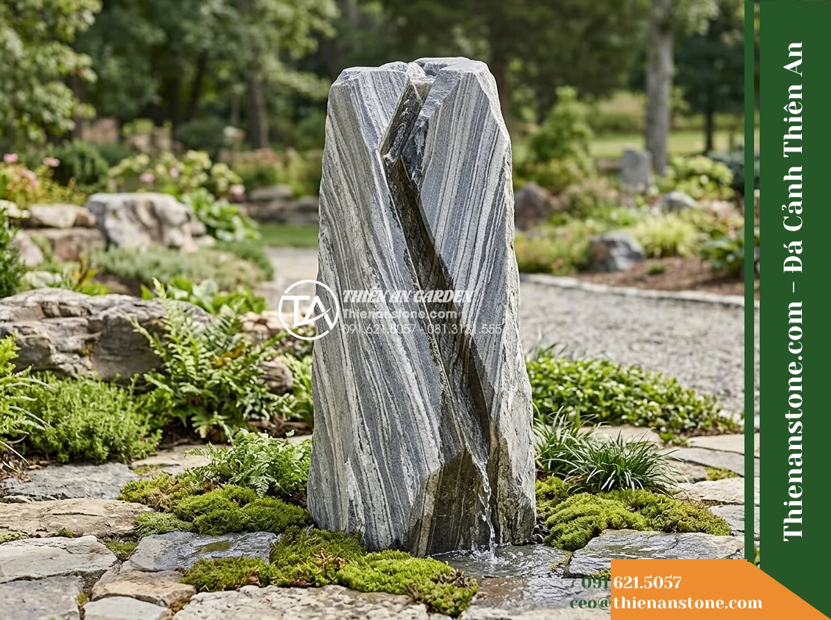 Trụ Phun Góc Cạnh Tự Nhiên, Rãnh Nước D40cm Cao 1.2m