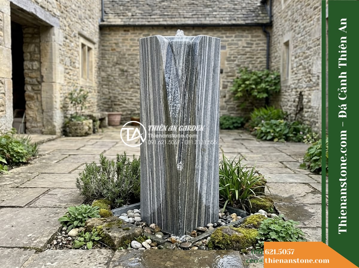 Trụ Phun Góc Cạnh Tự Nhiên, Rãnh Nước D40cm Cao 1.2m
