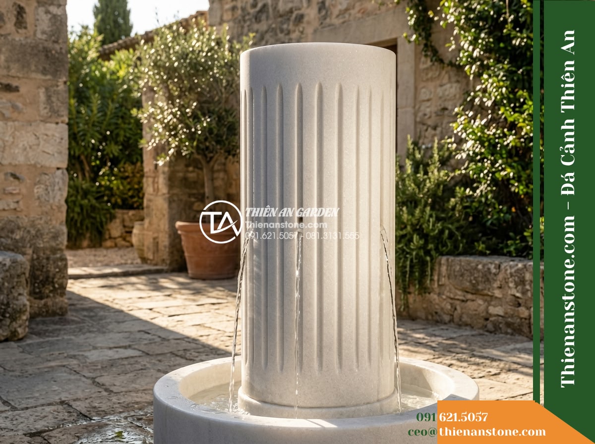 Trụ Phun Tròn Xẻ Rãnh Dọc Thân, Mài Mịn D35cm Cao 1m