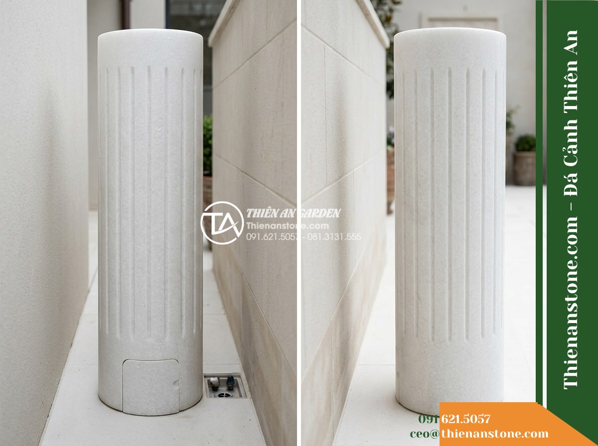 Trụ Phun Tròn Xẻ Rãnh Dọc Thân, Mài Mịn D35cm Cao 1m - Hình 16 Trụ Phun Tròn Xẻ Rãnh Dọc Thân, Mài Mịn D35cm Cao 1m - Rear service viewpoint showing the practical clearance space between the backsid