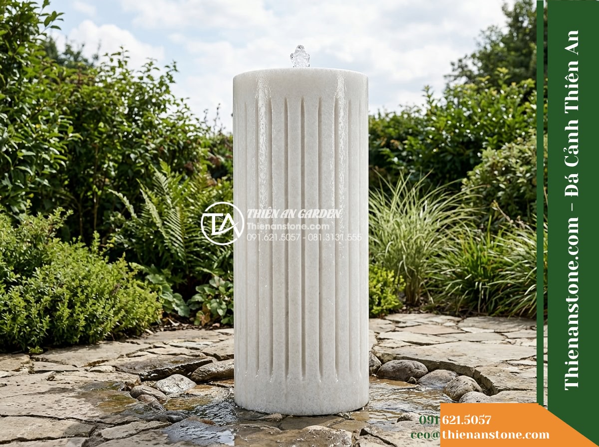 Trụ Phun Tròn Xẻ Rãnh Dọc Thân, Mài Mịn D35cm Cao 1m - Hình 20 Trụ Phun Tròn Xẻ Rãnh Dọc Thân, Mài Mịn D35cm Cao 1m - Final wide-angle scene returning to the opening perspective, showcasing the bala