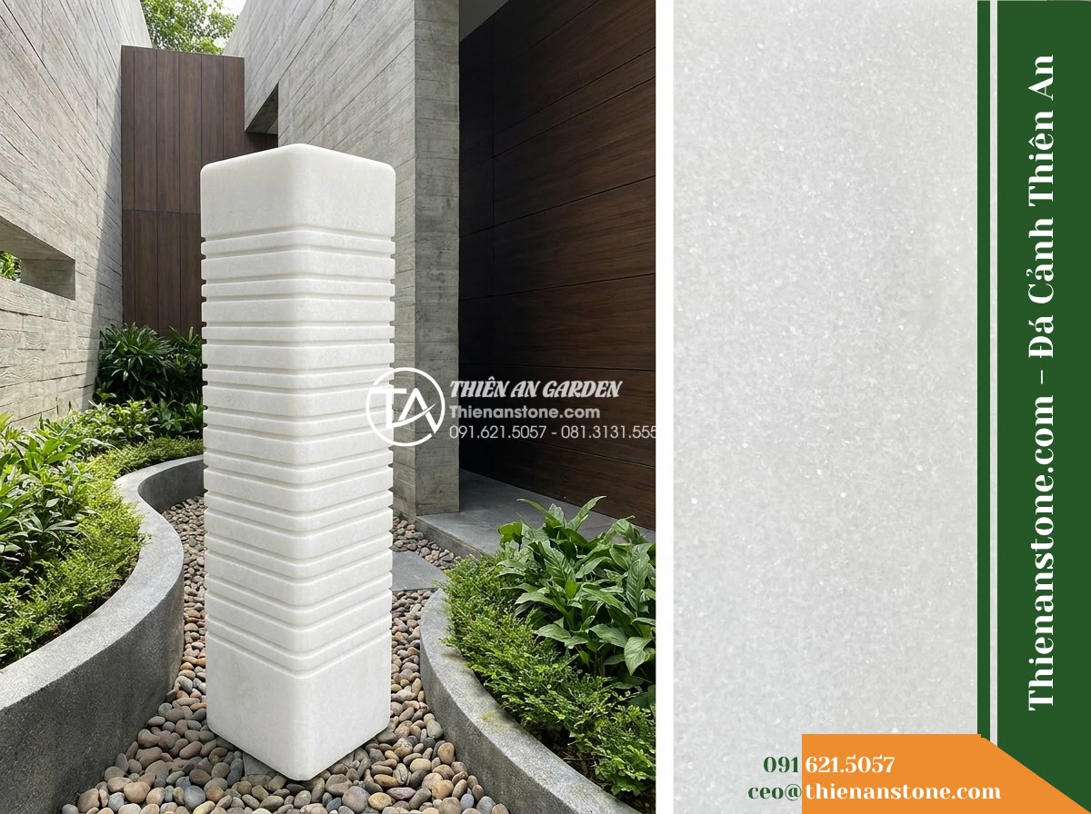Trụ Phun Vuông Bo 4 Góc Sọc Kẻ, 35x35cm Cao 1.2m