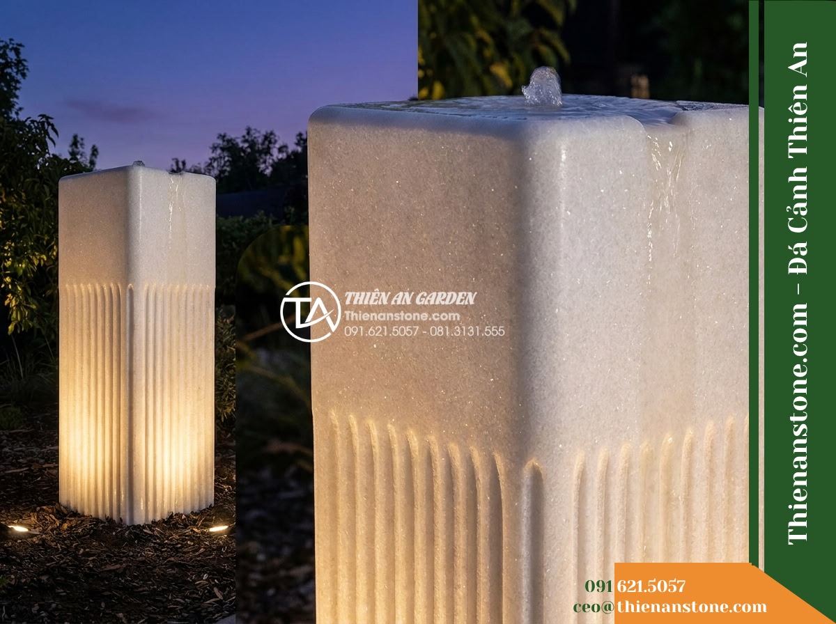Trụ Phun Vuông Bo 4 Góc Sọc Kẻ, 35x35cm Cao 1.2m