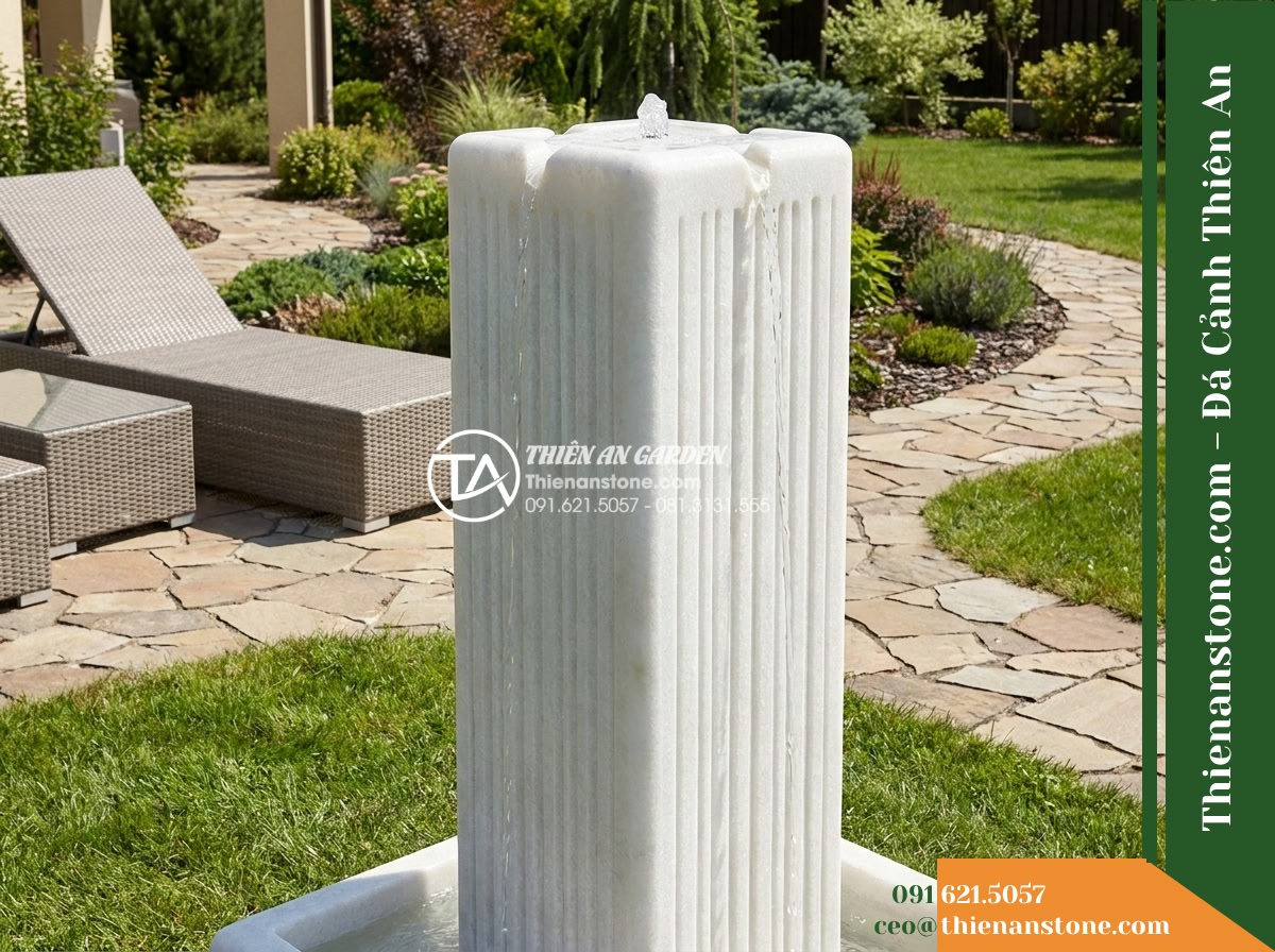 Trụ Phun Vuông Bo 4 Góc Sọc Kẻ, 35x35cm Cao 1.2m