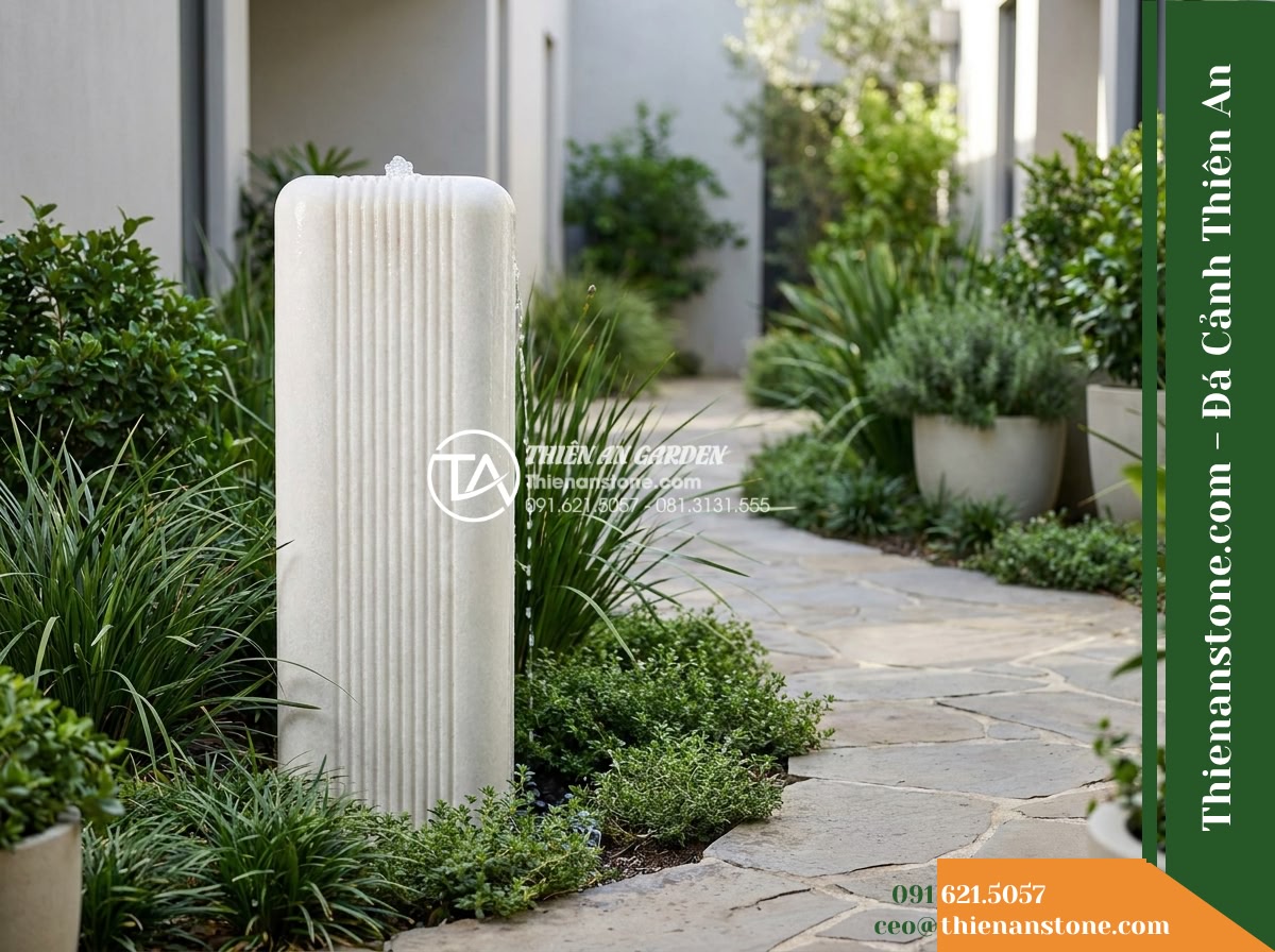 Trụ Phun Vuông Bo 4 Góc Sọc Kẻ, 35x35cm Cao 1.2m