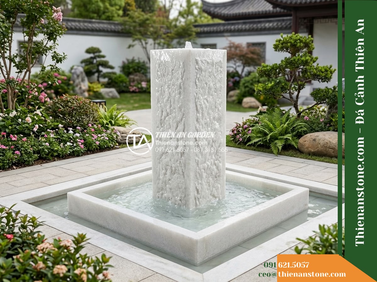 Trụ Phun Vuông Khò Nhám 4 Mặt, Cắt Thô 30x30cm Cao 1m