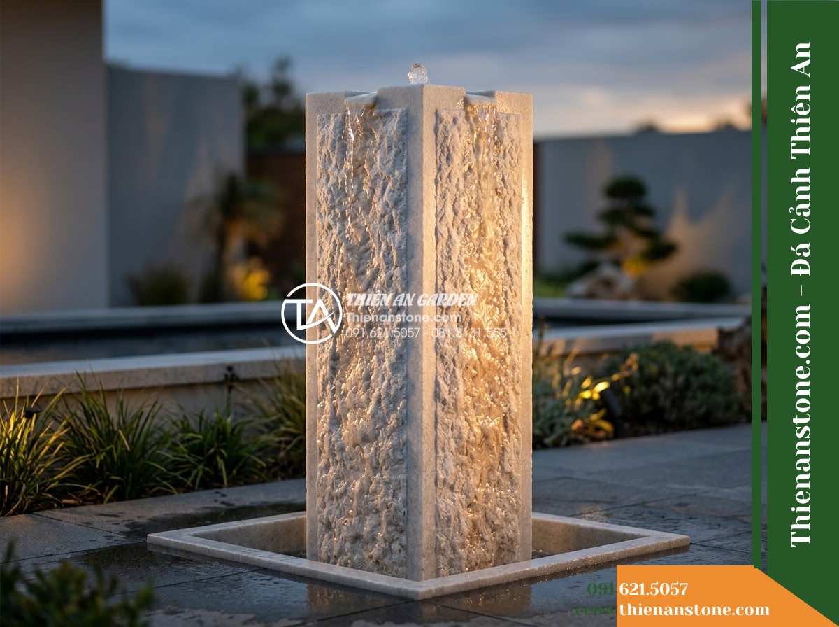 Trụ Phun Vuông Khò Nhám 4 Mặt, Cắt Thô 30x30cm Cao 1m