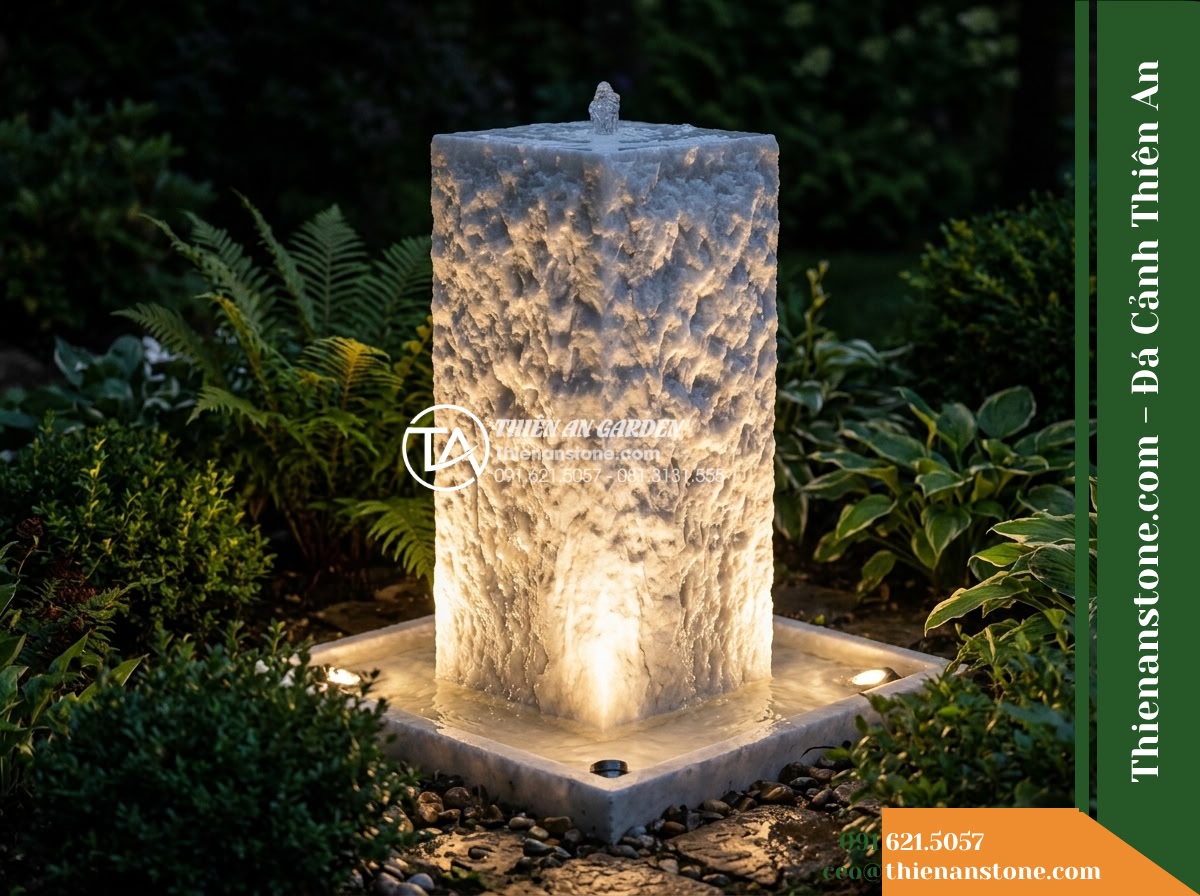 Trụ Phun Vuông Khò Nhám 4 Mặt, Cắt Thô 30x30cm Cao 1m
