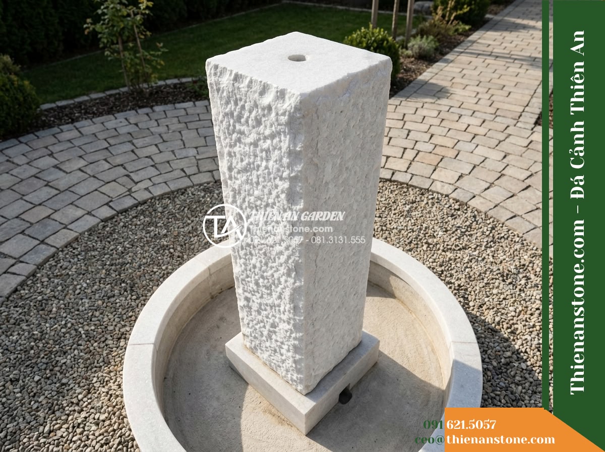 Trụ Phun Vuông Khò Nhám 4 Mặt, Cắt Thô 30x30cm Cao 1m