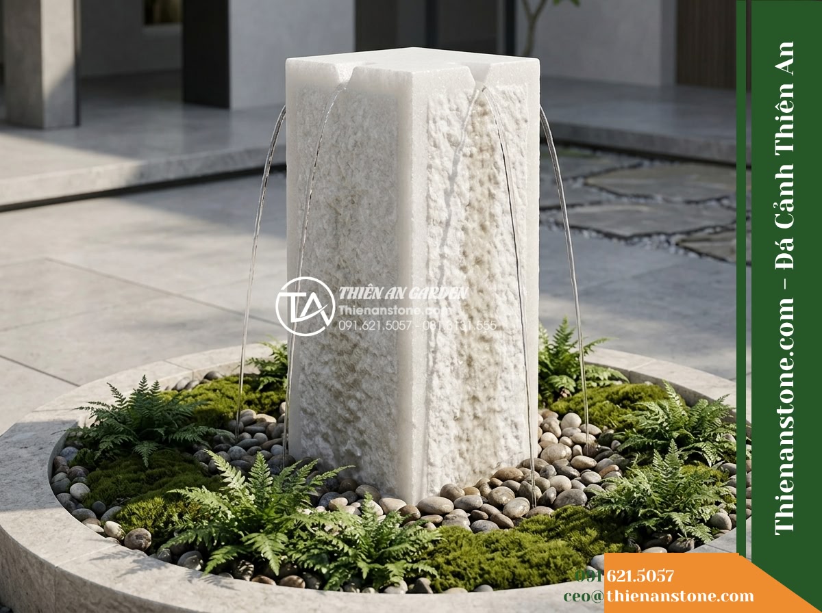 Trụ Phun Vuông Khò Nhám 4 Mặt, Cắt Thô 30x30cm Cao 1m